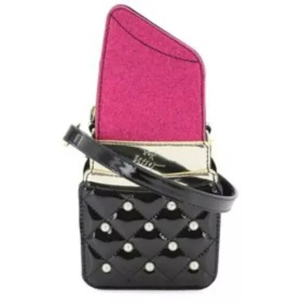 Betsey Johnson Kitsch Lipstick Glitter Crossbody Bag Pink Glitter NWT​